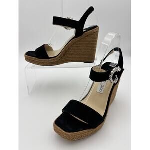 Jimmy Choo Mirabelle Crystal Buckle Black Suede Sandal Size 39 / 9 Platform